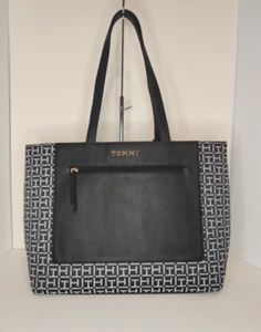 Tommy Hilfiger Large Black and White Jacquard Tote Bag - Very Stylish - NWT - Picture 1 of 5