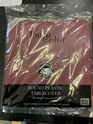 Round Tablecloth Round Plastic Tablecloth Burgundy 82" Decoration Party Supply - Image 1 of 3