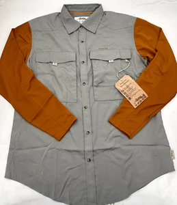 Dagon Rise Up Long Sleeve Pearl Snap Shirt Khaki/Burnt Orange Mens L Fishing - Picture 1 of 11