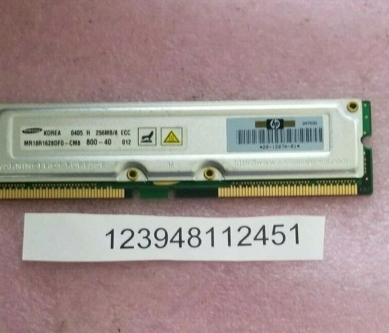  256MB  RIMM RAMBUS  PC RDRAM RIMM 800-40  184PIN ECC UNBUFFERED NON-REGISTERED - Image 1 of 1