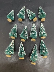 Mini GREEN Miniature Sisal Bottle Brush Snow Flocked Christmas Trees LOT of 12 - Picture 1 of 5