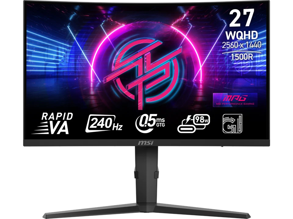 MSI 27" 240 Hz Rapid VA QHD Gaming Monitor 2560 x 1440 (2K) MPG 275CQRXF - Image 1 of 4
