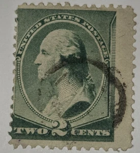 Rare Antique 1883-88 Green George Washington 2 Cent Stamp Scott #213 Used - Picture 1 of 2