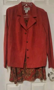 Dana Kay Vintage 2-teiliges Gr. 16 Midi Etuikleid Rock Set Wildleder Feel Paisley Print  - Bild 1 von 4