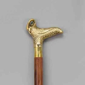 bastón, bastón de madera, mango de pájaro, mango en forma de cisne, dorado y marrón, - Imagen 1 de 2