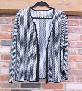 Maglione cardigan donna Talbots più 3X nero bianco frange manica lunga aperto davanti - Foto 1 di 6