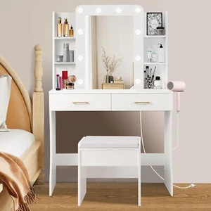 Dressing Table Makeup Vanity Set w/ Mirror Hollywood Desk Stool Set Organizer AU - Picture 1 of 8