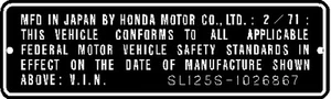 HONDA SL125S HEADTUBE TAG / REPRO DECAL - Picture 1 of 1