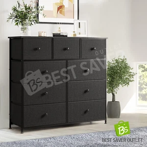 Fabric 9 Chest of Drawers Storage Cabinet Bedside Table Dresser Tallboy Black - Picture 1 of 10