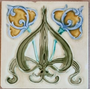 Rare Reclaimed Antique Art Nouveau Fireplace Tile C F G - Picture 1 of 2