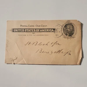 Tarjeta postal de Estados Unidos One Cent First National Bank 1901 estampada por Jefferson - Imagen 1 de 3