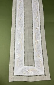 Ivory Beige Gold Linen Look Embroidered Table Runner Kitchen Dining 38cm x 170cm - Picture 1 of 5