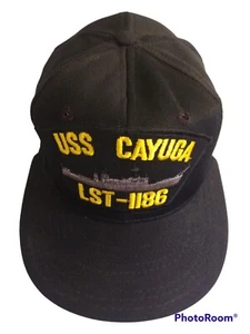 LST1186 USS Cayuga Landing Ship Tank or Large Slow Target Black Cap Hat Vtg - Picture 1 of 9