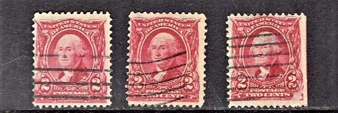 1902-3 U.S.Regular Issue 2c Carmine WASHINGTON Lot of 3 Sc#301 Used + Neat! - Image 1 of 1