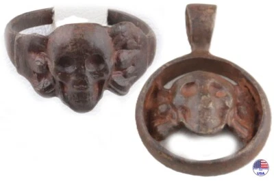 Gótico Brutal Primera Guerra Mundial Calavera Huesos Anillo Cabeza de Muerte Primera Guerra Mundial Colgante Segunda Guerra Mundial Gótico Segunda Guerra Mundial Horror Foto 1 de 4