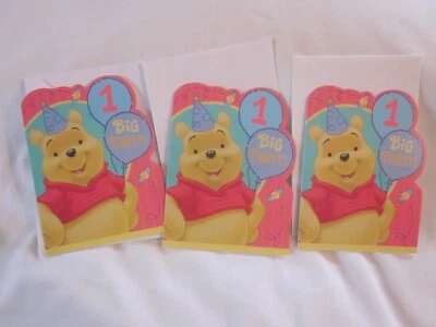 3 PC HALLOMARK DISNEY WINNIE POOH 1 YEAR OLD BIRTHDAY INVITATION CARD - Image 1 of 4