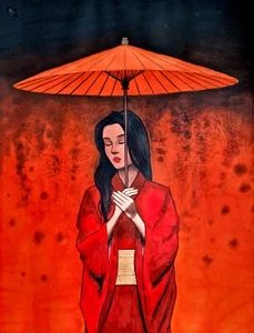 Japanese Girl Painting Original Art Japanese Art Wall Decor Watercolor Painting - Picture 1 of 3