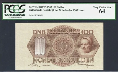 Netherlands 100 Gulden 1947 Pick-82 Ch UNC PCGS 64 Rare ! - Image 1 of 2