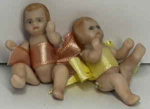 Vintage 2000 Miniature 2" Dollhouse Dolls Bisque Porcelain Jointed Babies Poppy - Picture 1 of 16