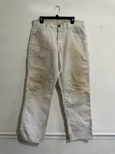 Vintage Dickies Carpenter Pants 34x30 White Canvas Baggy Work Wear Painters 90s - Picture 1 of 6