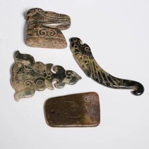 Chinese Antique Archaic Style Carved Jade Charms Toggles Pendants 4pc Lot - Picture 1 of 6