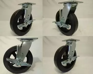 8" x 2" Swivel Casters Rubber Wheel on Steel Hub Brake (4) 600lb each Tool Box - Picture 1 of 1