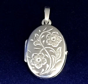 New Sterling Silver Oval Locket Flowers Floral Photos Family Love Memories Gift - Picture 1 of 3