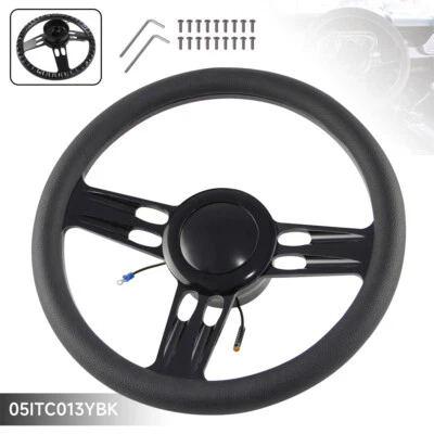 14" 9-LOCH CHROM MIT HALBWICKLUNG PVC LENKRAD + ADAPTER FÜR CHEVY/GM / JEEP - Bild 1 von 4