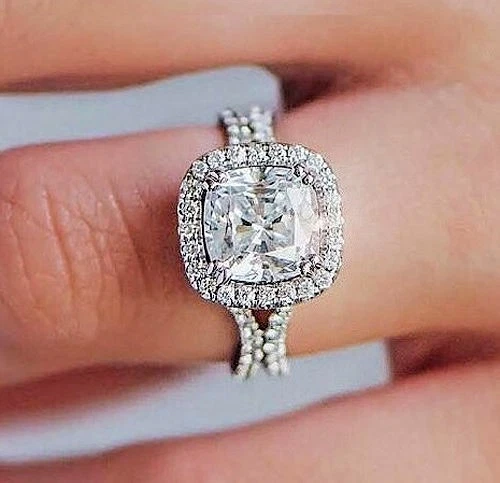 1.80 Ct Cushion Cut Halo Curved Shank Diamond Engagement Ring F,VS1 GIA 14K WG  - Image 1 of 1