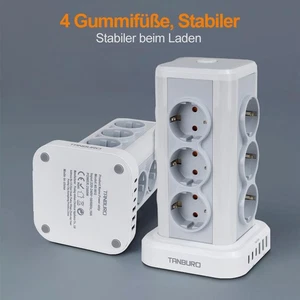 NEU 2M 12Fach Mehrfachsteckdose Steckdosenleiste mit 3USB/3USB-C Steckdosenturm - Bild 1 von 12