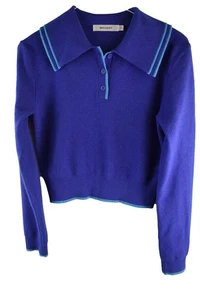 MOUSSY Blue knitwear Jumper size Free Womens Crop Collared Pullover Casual - Picture 1 of 8
