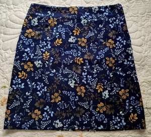 Gonna donna Talbots blu navy velluto a coste matita foglie tasche floreali zip laterale taglia 6 - Foto 1 di 5