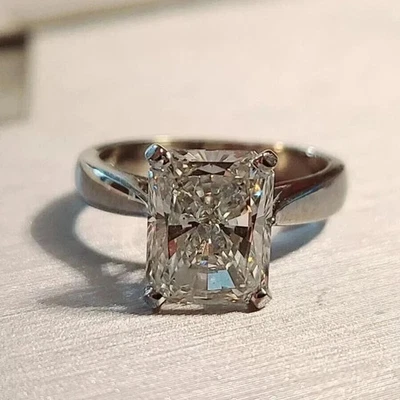 Real Moissanite 3CT Radiant Cut Solitaire Engagement Ring 14K White Gold Plated - Image 1 of 4