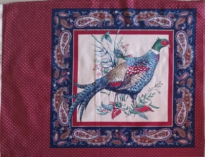 Vintage~Cranston~#1 ~"Pheasant w/Paisley Frame"~Cotton Fabric Panel~ 15.5"x15.5" - Image 1 of 4
