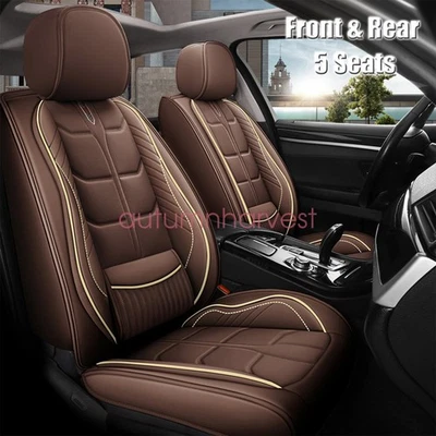 For Hyundai Luxury Leather Car 5-Seat Covers Front & Rear Cushion Coffee - Image 1 of 4