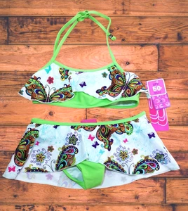 Mädchen Badeanzug Skechers UPF 50+ Schmetterling Bikini grün Alter 5, 6, 7, 8 Jahre - Bild 1 von 10