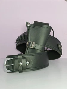COWBOY Gun Holster Black Genuine Leather Hand Tooled Pistol & Revolver Gun Belt - Picture 1 of 12