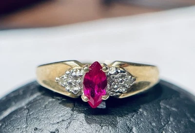 10k Solid Yellow Gold Ring with Ruby Marquise - Image 1 of 4