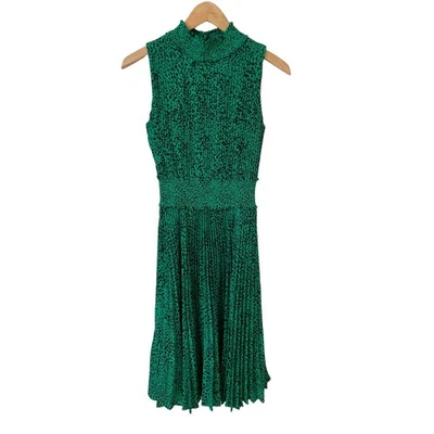 NANETTE LEPORE Women's Pleated Animal Print Smocked Mock Neck Midi Dress Green  - Image 1 of 4