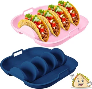 Remerry 2 Pack Silicone Taco Holder Plates 4-Shell Slots Hard/Soft Blue Pink - Picture 1 of 5