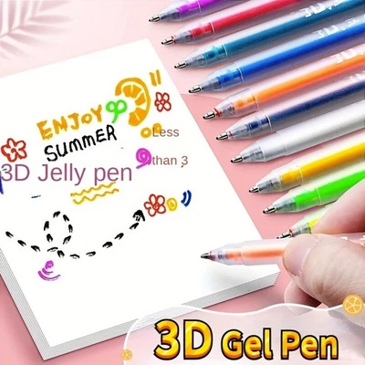 12 bolígrafos de gelatina 3D - tinta fluorescente colorida, 12 colores, marcadores de suministros de arte Foto 1 de 4