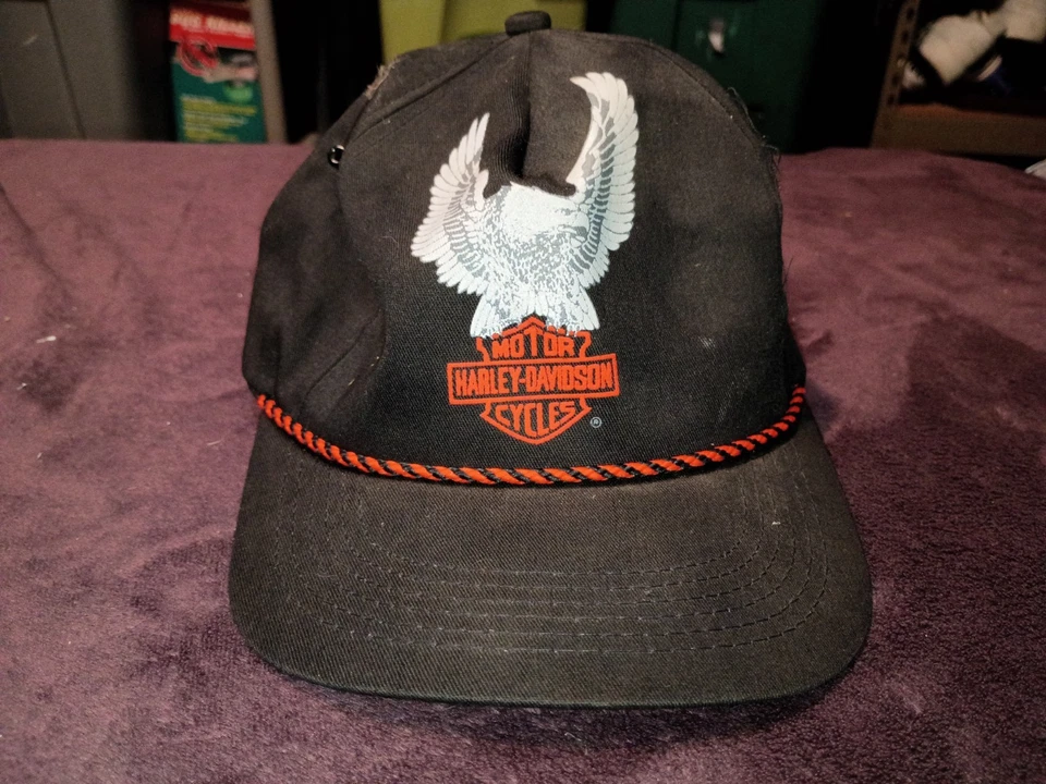 Harley Davidson Rope Tie Hat Cap Black Rope Vintage Motorcycle - Image 1 of 4