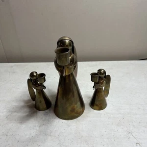 Vintage Lot 3 Brass Angel Wings Tapered Candle Holder - Picture 1 of 6