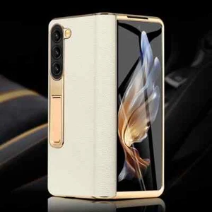 New Super Lightweight Genuine Leather Cover Case For Samsung Galaxy Z Fold 5 - Picture 1 of 4
