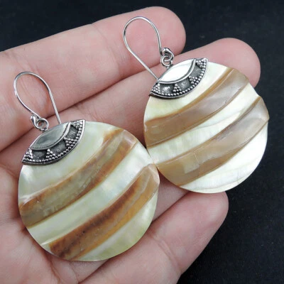 Pendientes de madreperla crudos naturales de plata de ley 925 joyas, MOPE-40 Foto 1 de 4