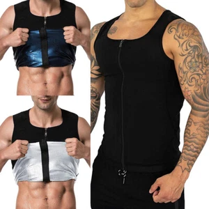 Men’s Sauna Sweat Vest Waist Trainer Tank Top Body Shaper Fat Burner Zipper US - Picture 1 of 32