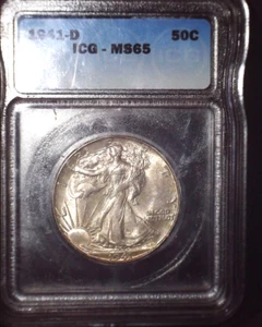 1941-D Walking Liberty Fifty Cent, ICG 65, Issue Free - Picture 1 of 2