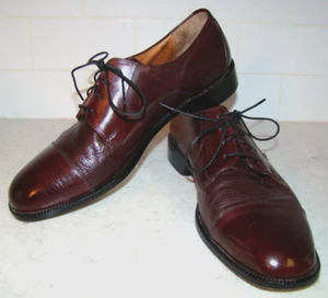 Pronto Uomo Mens 8.5 M Firenze Cap Toe Oxford 4388-06 Burgundy Dress Shoes Italy - Picture 1 of 11