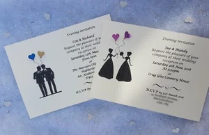 12 Personalised Gay Lesbian Wedding Civil Ceremony day / evening Invitations - Picture 1 of 5