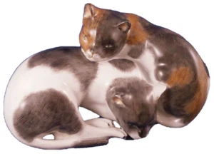 Antique Dresden Porcelain Calico Cat Figurine Figure Porzellan Figur Katze - Picture 1 of 8